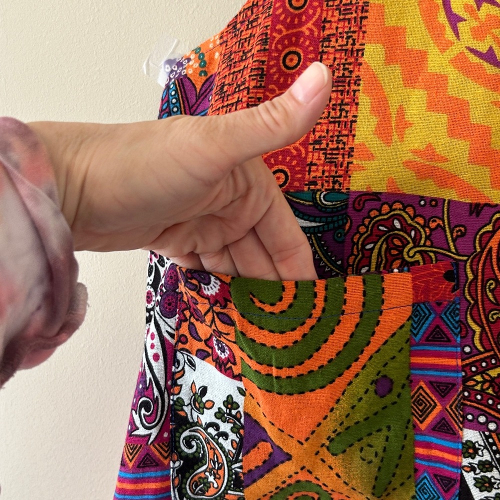 Bohemian Patchwork Print Overalls 100% Cotton Fro… - image 6